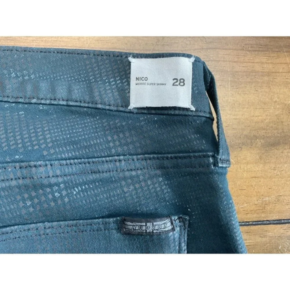 Hudson Nico Midrise Super Skinny Snake Scale Print Green Jeans Size 28 - Picture 7 of 11